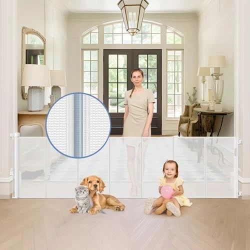SAIR PET REINFORCED 90 INCH WIDE DOORWAY GATE, FOR DOORS, DOGS, BABIES - WHITE