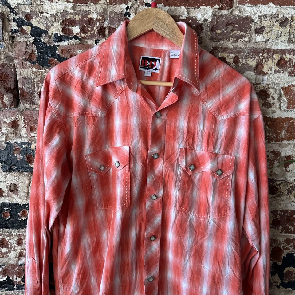 Brooks & Dunn Panhandle Slim Western Shirt Mens Large Diamond snaps Plaid - Image 2 of 4