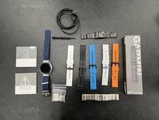 Garmin Fenix 7 Sapphire Solar Smart Watch Blue White w/ Accessories