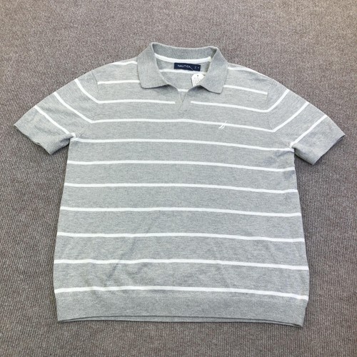 Nautica Polo Shirt Mens Medium Gray Heather Stripe Short Sleeve Casual S55106