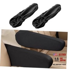 2 PCS Car Front Seat Armrest Covers - Soft Elastic Fabric Stretch - Auto Black
