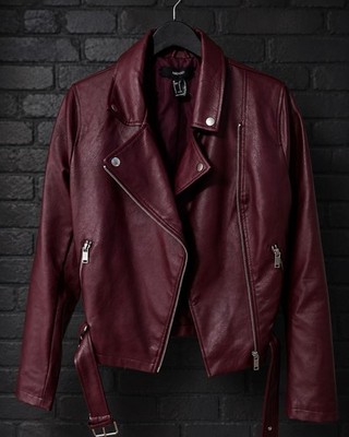 Forever 21 Burgundy Faux Leather Moto Jacket Women s Medium NWT Zip Biker Jacket