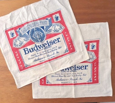 Set Of Two Vintage Budweiser Bar towels. Anheuser Busch Inc Bar Rag