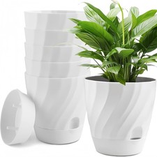 6 Pièces Pots de Fleurs Auto-Arrosants, 12CM Rond Conteneur Épais en Plastique