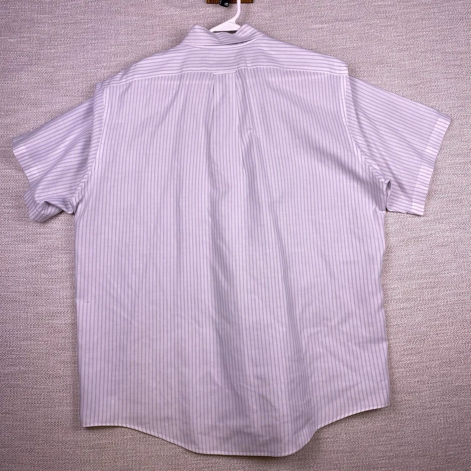 Lands End Shirt 17.5 Mens S/S OCBD Gray White Bengal Stripe USA Preppy VGUC - Image 3 of 4