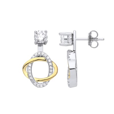 Gilded Silver Jewelco London CZ Convertible Oval Halo Orbit Jacket Drop Earrings