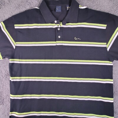 Vintage Karl Kani Gold Polo Shirt Mens 3X Black Lime Green Striped