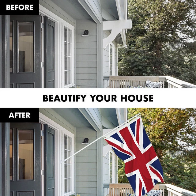 NUEVO G128 Juego de Bandera y Asta de Bandera del Reino Unido, 6FT Poste Blanco y 3x5FT 150D Bandera Foto 3 de 4