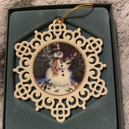Vintage Lenox Snowflake With Snowman Porcelain Ornament In The Box
