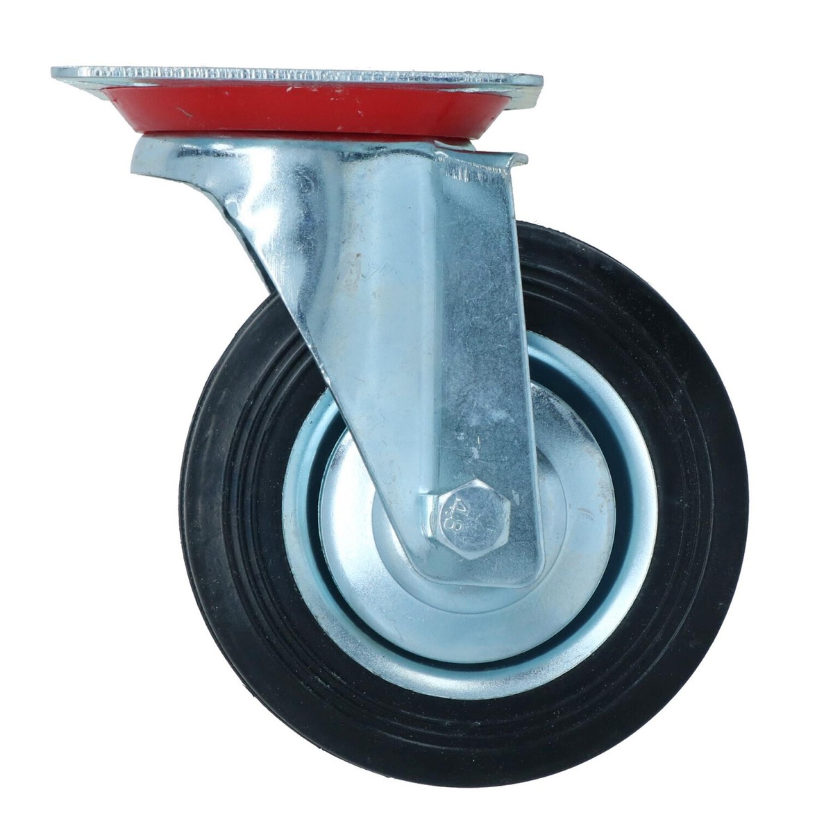 4 Heavy Duty 100mm (4 Inch) Rubber Swivel Caster Wheels - Red & Silver, 700kg Load