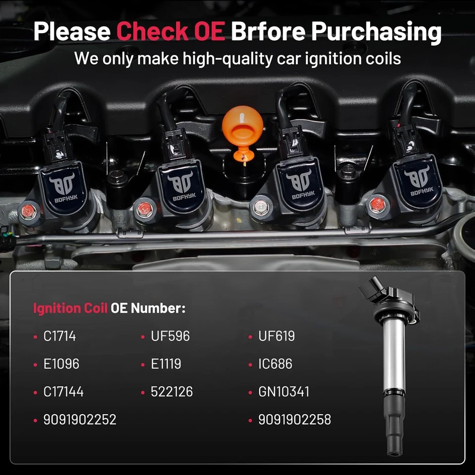 Paquete de 4 bobinas de encendido UF596 para Lexus CT200h Scion xD 1,8 L L4 Foto 4 de 4