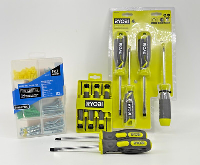 RYOBI Screwdrivers & Screws Bundle - 12 Screwdrivers, 113pcs Wall Anchor Pack