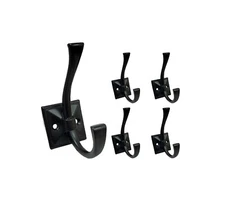 QCAA Coat and Hat Hook, Zinc Die Cast, Matte Black, 5 Pack, Made in Taiwan