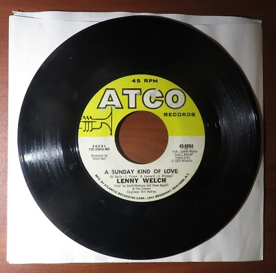 Lenny Welch, A Sunday Kind of Love / Wish You Could Know Me (Naomi), 45 RPM, VG