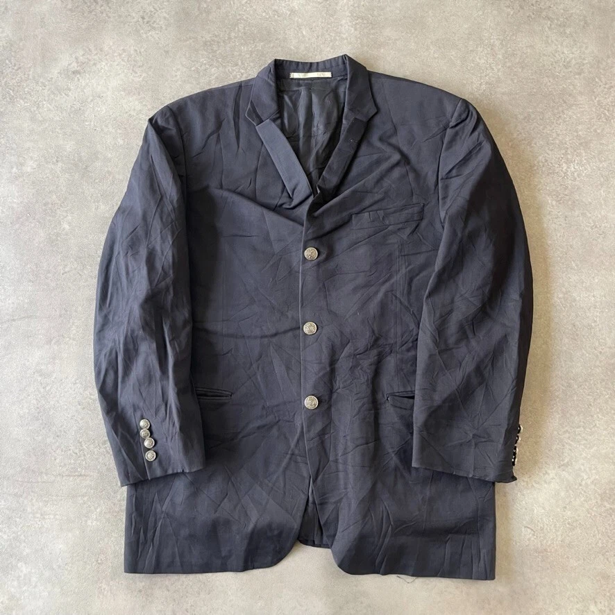 Burberrys Blazer Uomo 44" Designer Lana Monopetto Cappotto Vintage Nero