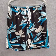 VINTAGE Nike Swim Men Swimwear Medium Blue Floral Board Shorts 9.5" Inseam READ