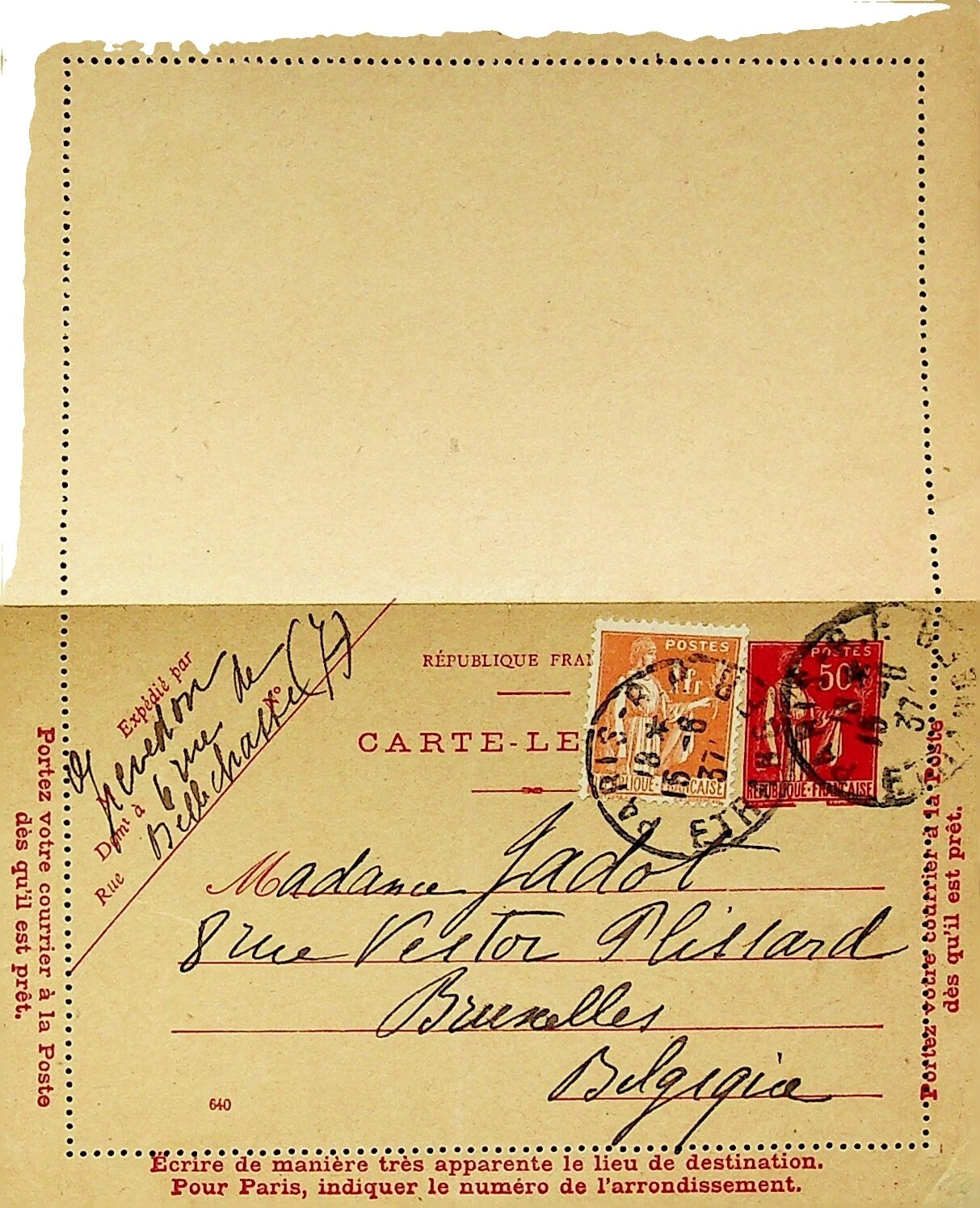 French WWII Postal Card, Stationery Stamps