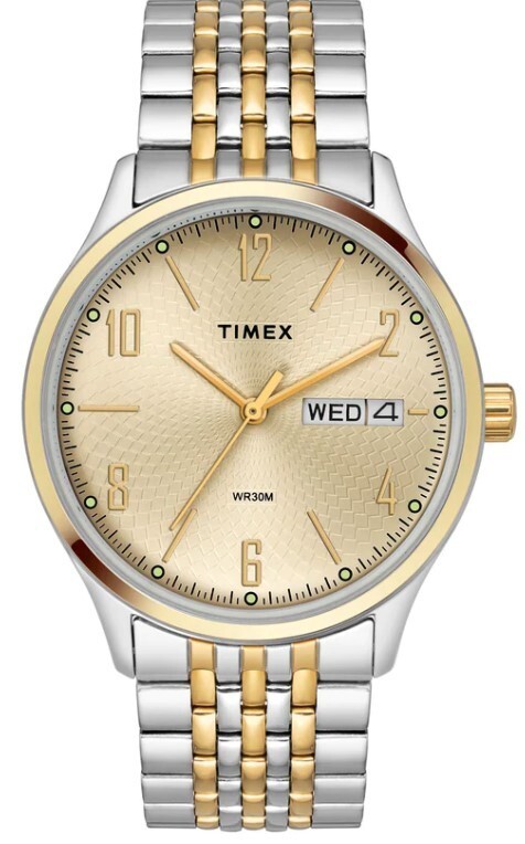 Timex Two-Tone Men's Watch day-date stainless steel gold dial