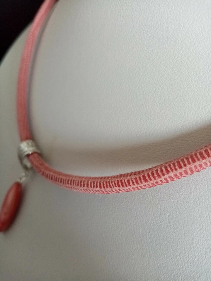 Halsband Leder Echsen Prägung mit Perlmutt Anhänger 46+4 cm - Bild 3 von 4