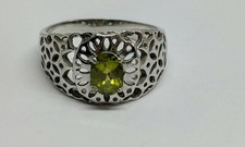 Size 9 Sterling Silver .925 Open Work Ring 7 mm Oval Green Stone FREE SHIPPING