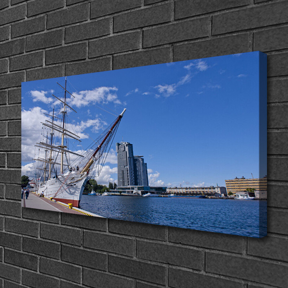 Photo sur toile bateau et ville côtière pour décoration murale de salon moderne