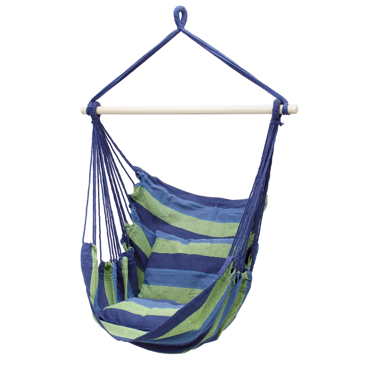 Hamaca silla colgante asiento columpio para jardín +2 cojines color azul/verde