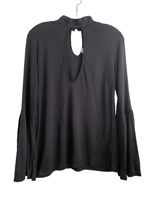 NWT Haute Hippie Key Hole Bell Sleeve Top Blouse Size XS Black Mock Neck Boho