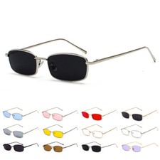 Vintage Rectangle Sunglasses Retro Slender Metal Frame Glasses UV400 Protection