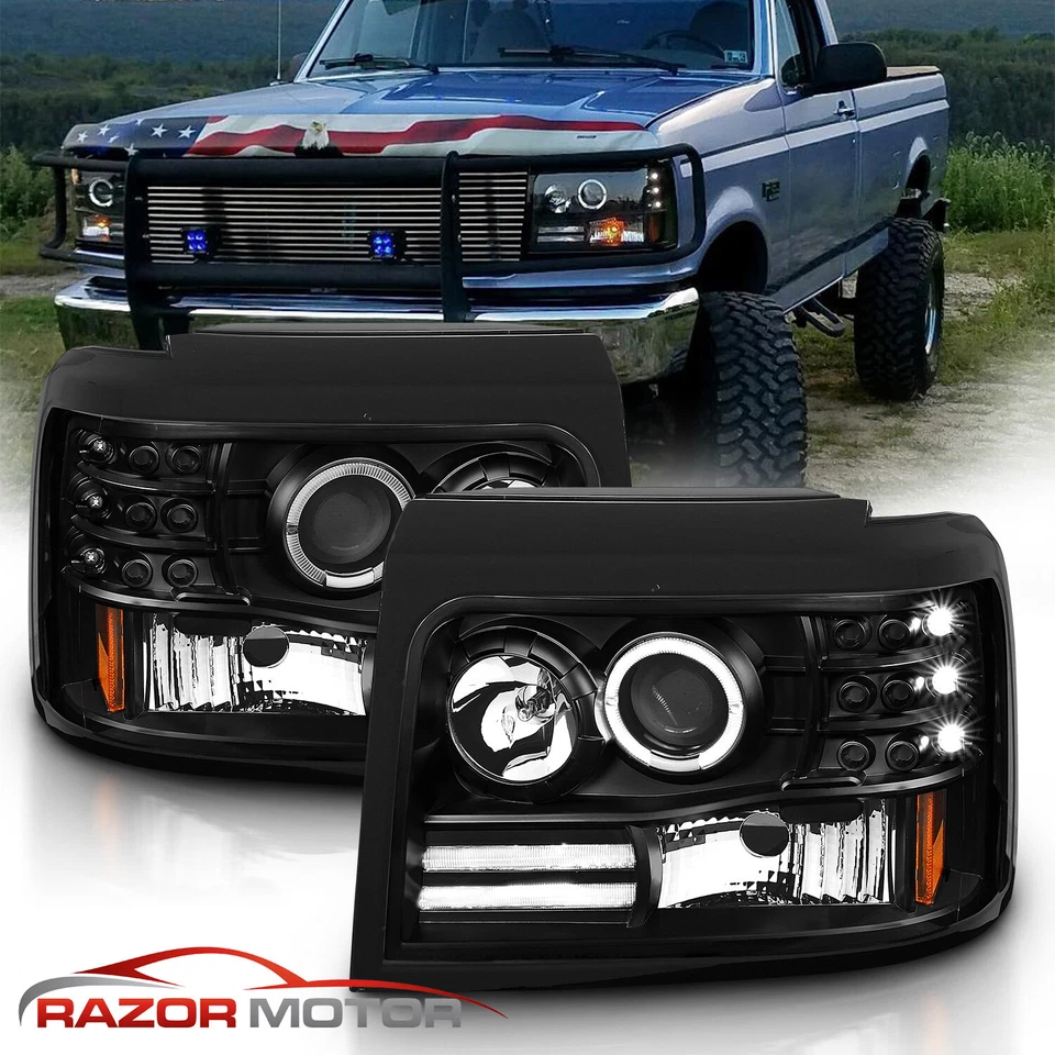 1992-1996  [LED Halo Projector] Black Headlight for Ford Bronco/F150/F250/F350 - Изображение 2 из 4