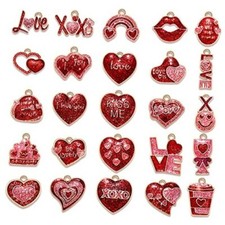 CEALXHENY 25/40PCS Valentine  s Day Charms, Red Heart Charms 25PCS Heart Charms