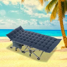 Folding Camping Cot Double Layer Heavy Duty Sleeping Bed with Blue Mattress New