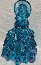 VTG Wheaton Glass Victorian Girl. Iridescent Blue Carnival Glass