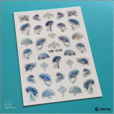 Folding Hand Fans Tassel Fan Nail Stickers Laser Silver Fans Self Adhesive Nail