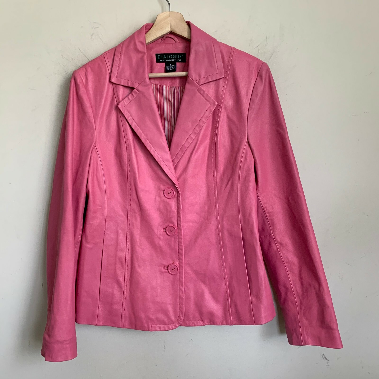Dialogue Jacket Pink Leather Collared Buttons Poc… - image 1