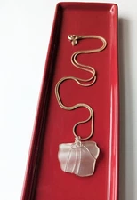 Charming Charlie Pink Wire Wrapped White Sea Glass Pendant Gold Tone Necklace