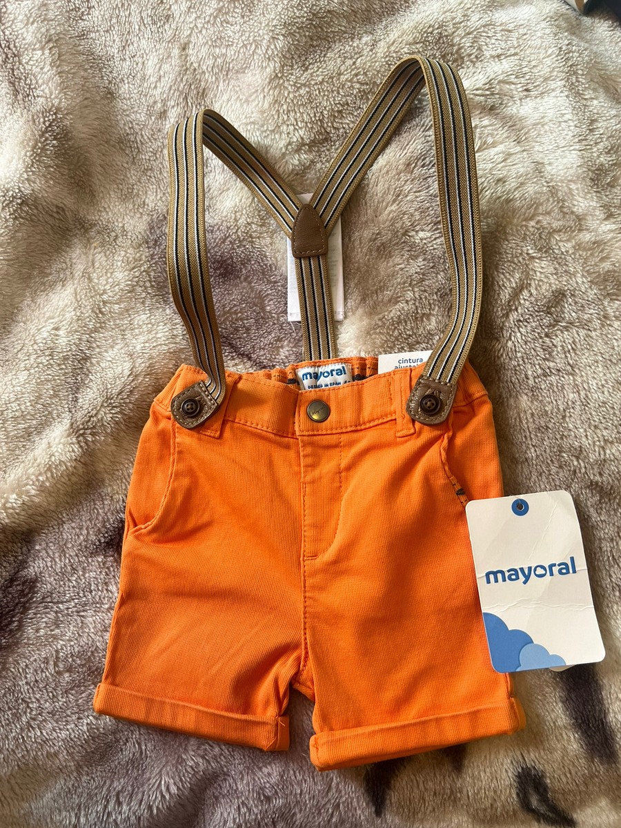 Baby Boys Months Mayoral Orange Shorts with Braces Adjustable