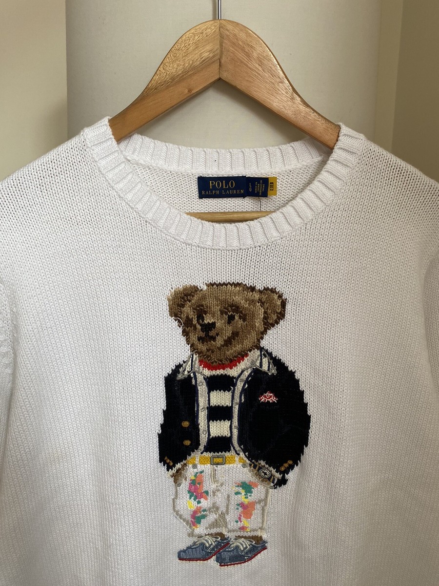 Polo Ralph Lauren Womens Bear Teddy White Jumper Sweater L Polo Ralph Lauren Womens Bear Teddy White Jumper Sweater L
