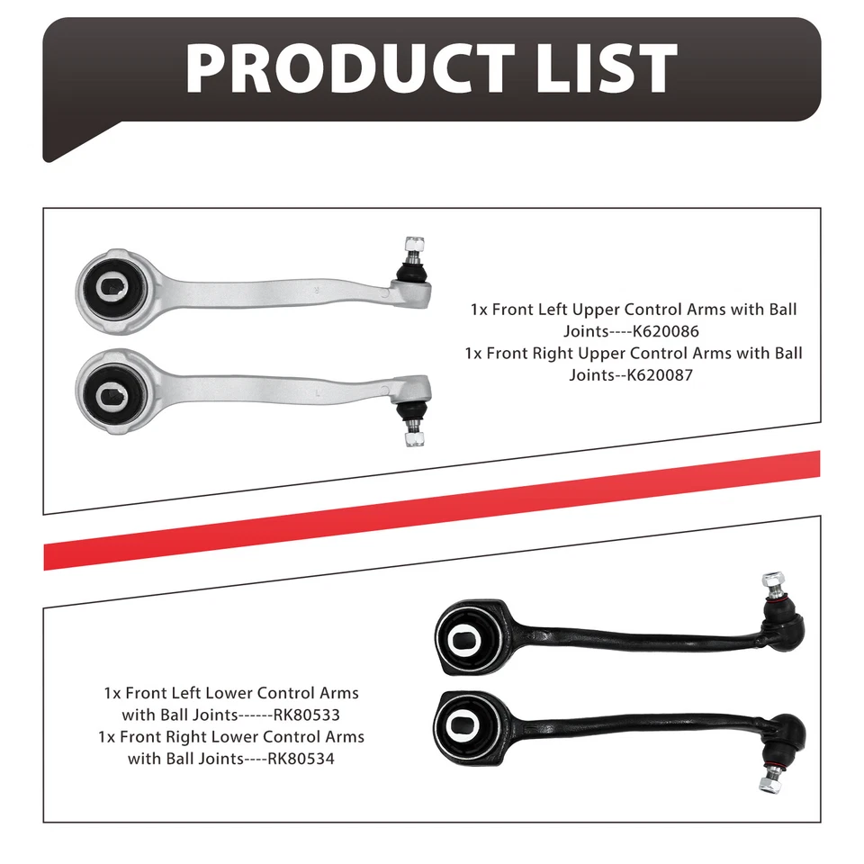 Brazos de control delanteros superiores delanteros inferiores traseros 4 piezas para Mercedes-Benz 2001-2008 Foto 3 de 4