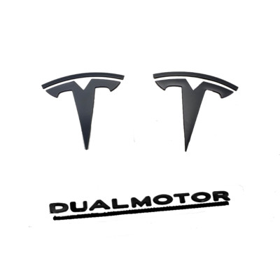 Tesla MODEL 3  Emblem BUNDLE T Badge/Dual Motor Glooss BLACK Logo OEM Upgrade