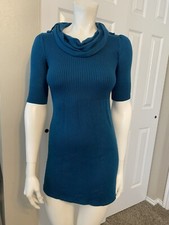 Take Out Cowl Neck Sweater Dress Blue Size US Small