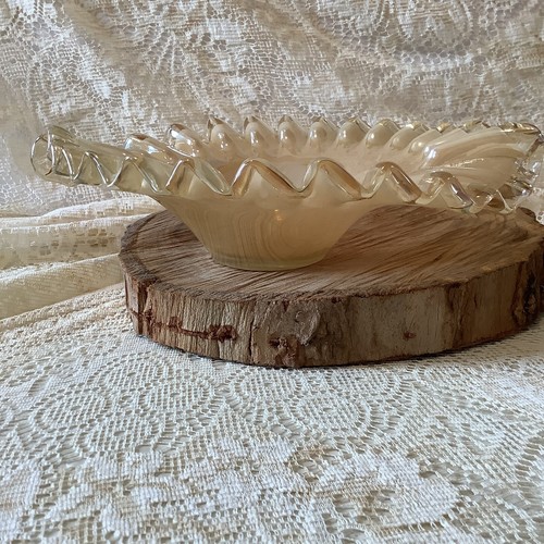 Murano Italia beige/oro borde con volantes componente de vidrio ornamentado plato cuenco 12"x8.5" - Imagen 5 de 10