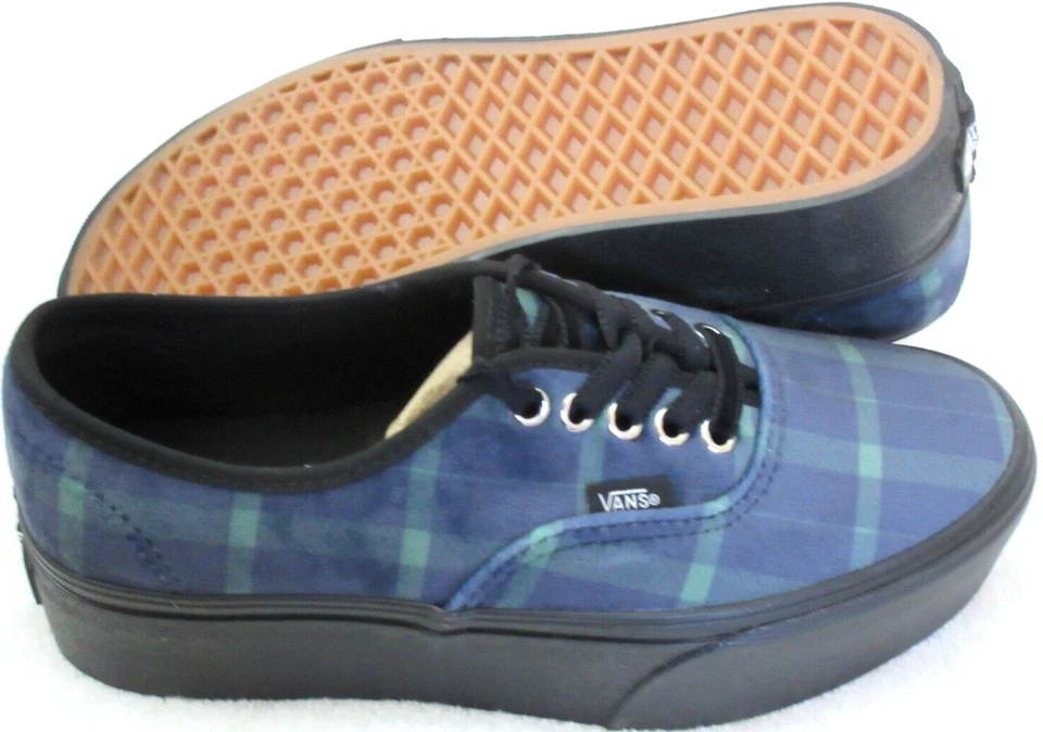 Zapatos de plataforma Vans para mujer auténticos de terciopelo apilado a cuadros verde negro talla 7,5 Foto 3 de 4