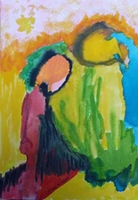 Art Free Shipping-Painting original-"Faceless" 5x7" Imagination watercolor by JW