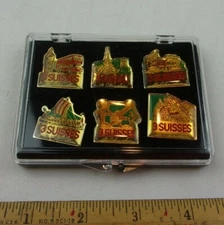 3 Suisses le Chou alion French pin set of 6 1990s Big Ben Eiffel tower 