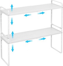 Set of 2 Expandable Cabinet Shelf Organizer Stackable Kitchen Countertop Shelves