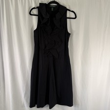 Lauren Ralph Lauren Mini Dress Women's 6 Black Ruffle Trim V-Neck Sleeveless