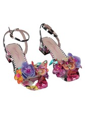 Betsey Johnson Maranda Black Multi Floral Butterfly Applique Block Heel Sz 5M