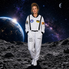 Astronaut Jumpsuit Womens 2XL White Space Shuttle Patches Suspenders Costume