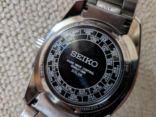 Seiko Brightz 8B54-0AW0 SAGA145 World Temps Jour Date Solaire Homme Montre Auth - Photo 8 sur 8