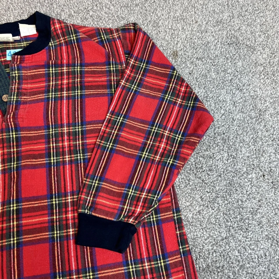 Vintage L.L.Bean Shirt Youth Small Red Plaid Flannel Henley USA Made 90s - Image 4 of 4